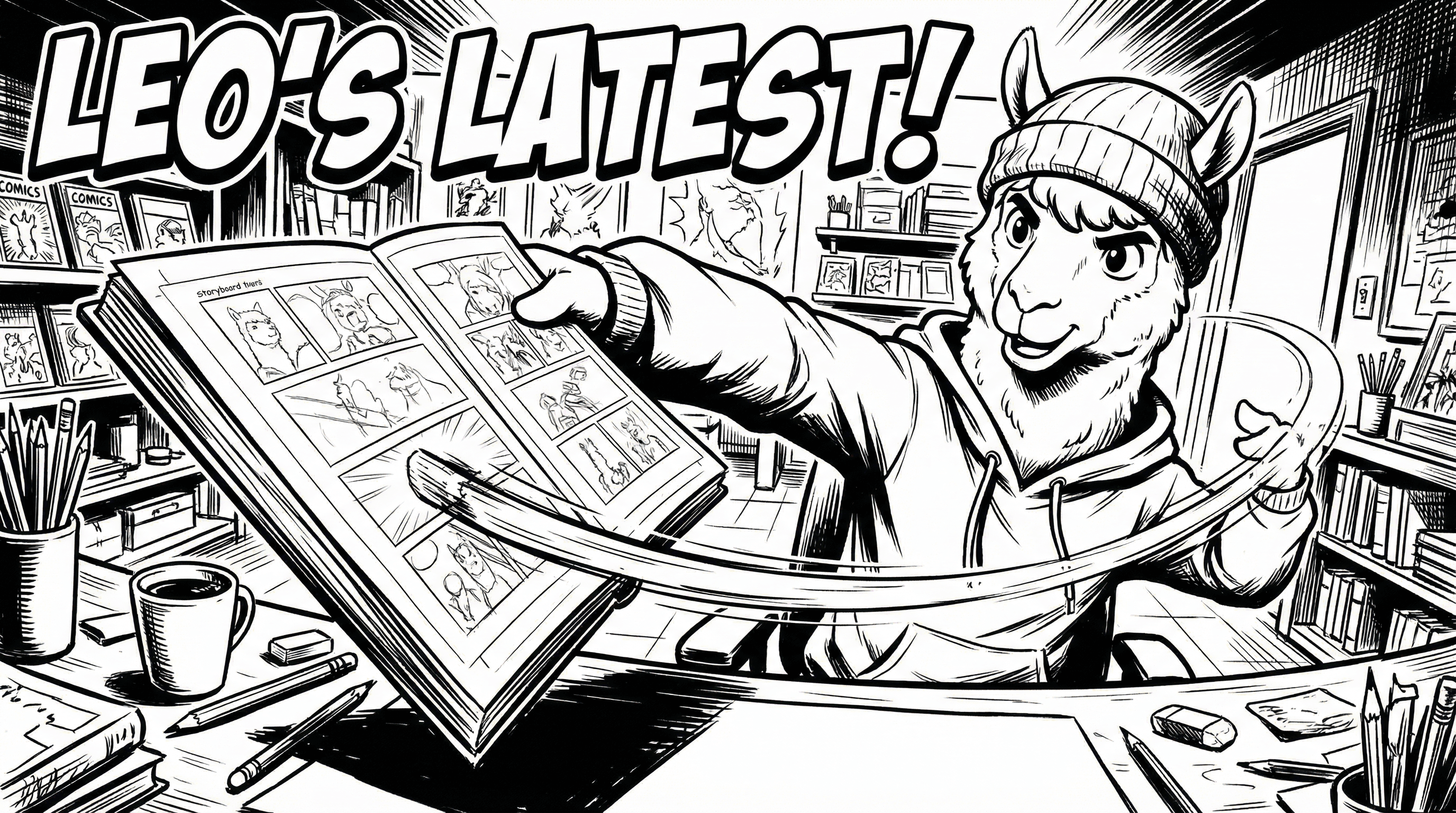 Manga IP Storyboard: Leo & Max Layout 123 (American Comic · Black & White)