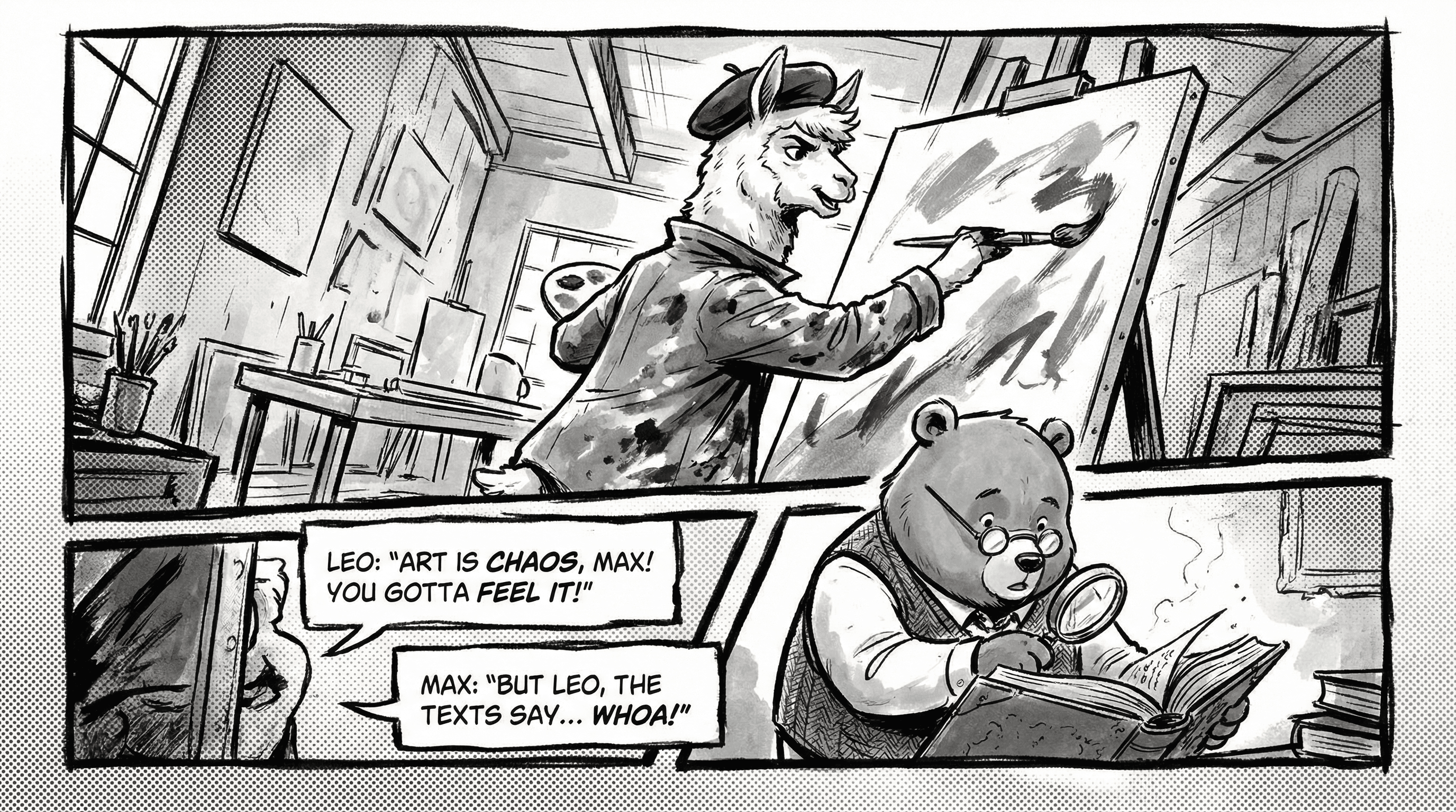 Manga IP Storyboard: Leo & Max Layout 133 (American Comic · Black & White)