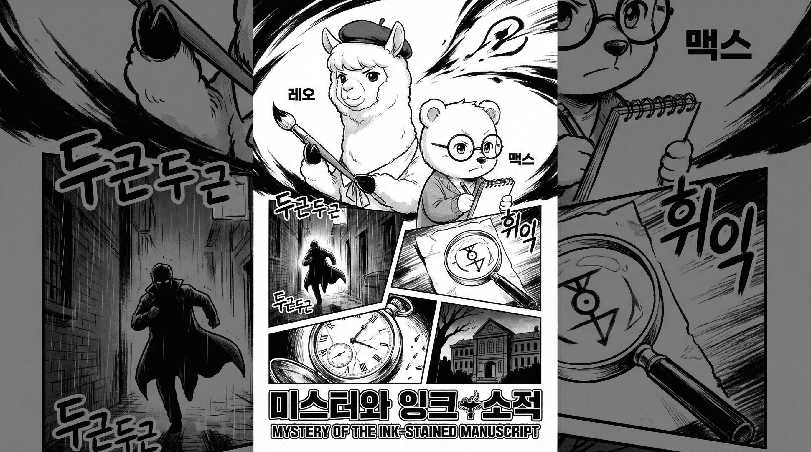 Manga IP Storyboard: Leo & Max Layout 154 (Korean Webtoon · Black & White)