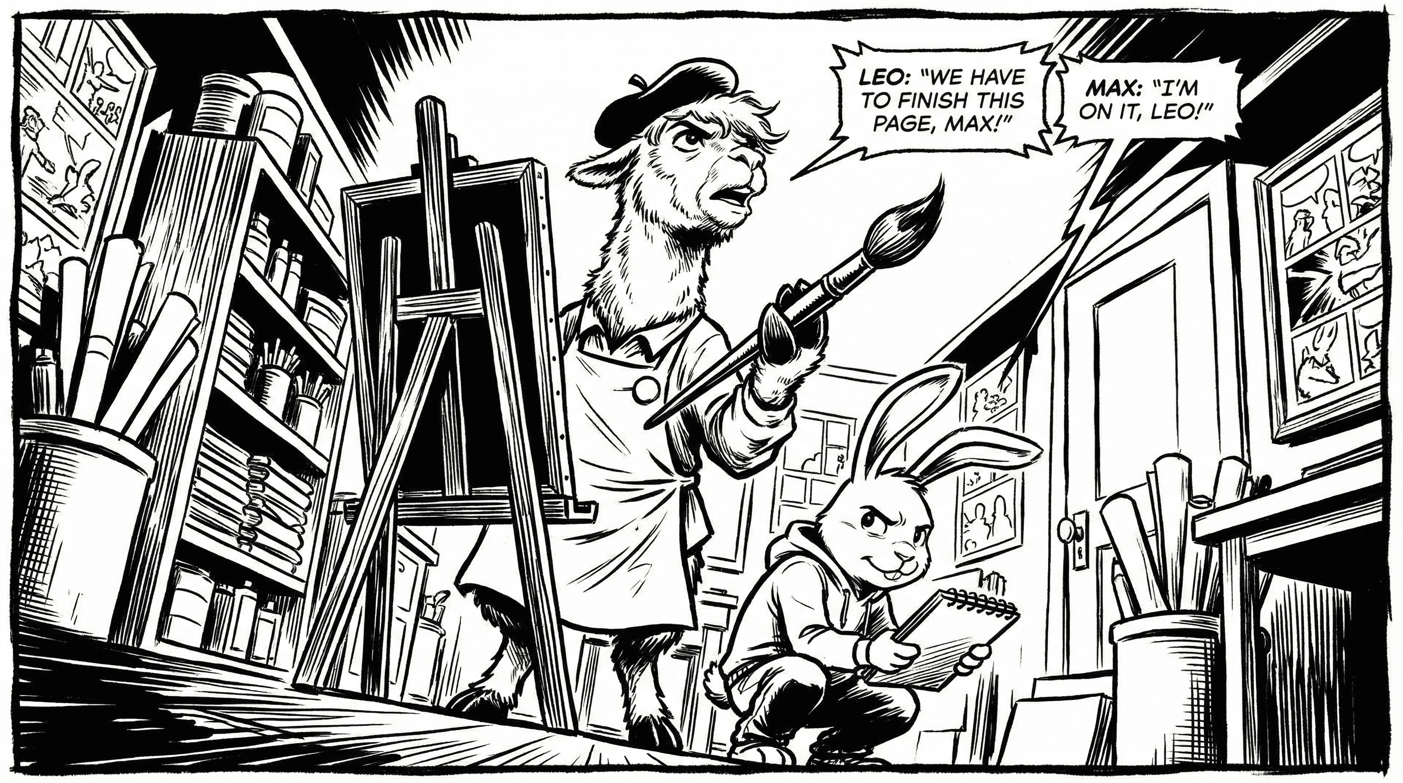 Manga IP Storyboard: Leo & Max Layout 197 (American Comic · Black & White)