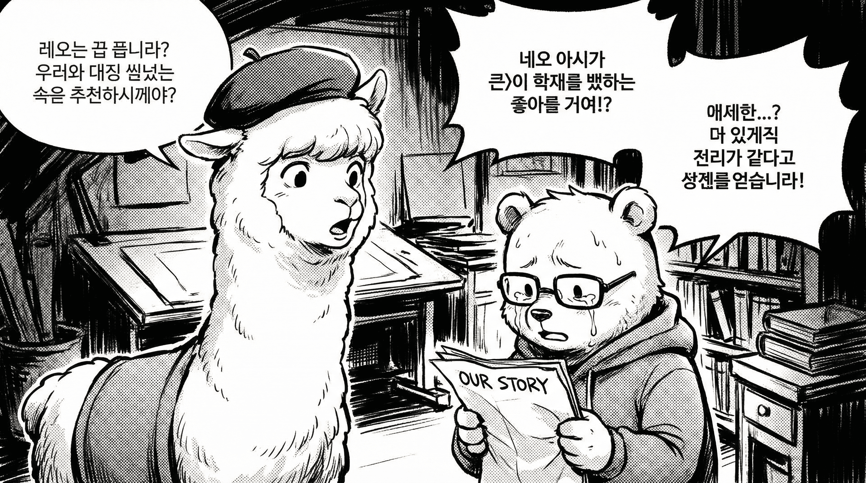 Manga IP Storyboard: Leo & Max Layout 24 (Korean Webtoon · Black & White)
