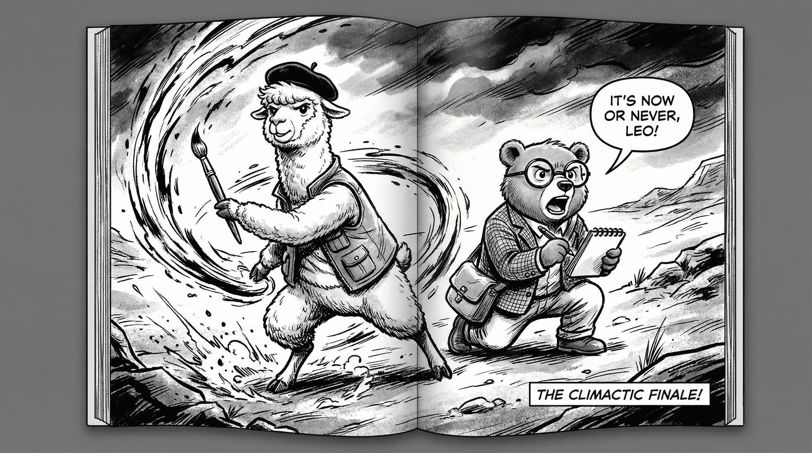 Manga IP Storyboard: Leo & Max Layout 263 (American Comic · Black & White)