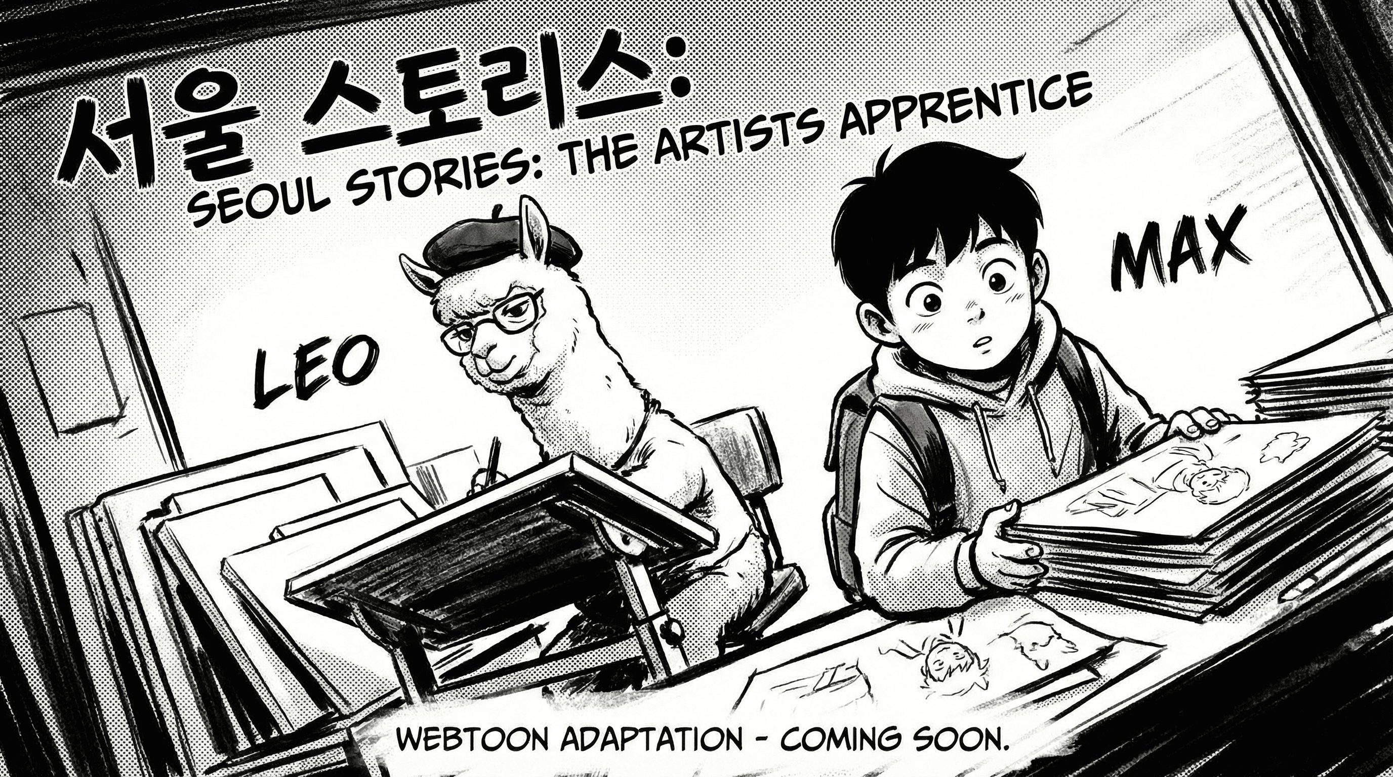 Manga IP Storyboard: Leo & Max Layout 27 (Korean Webtoon · Black & White)