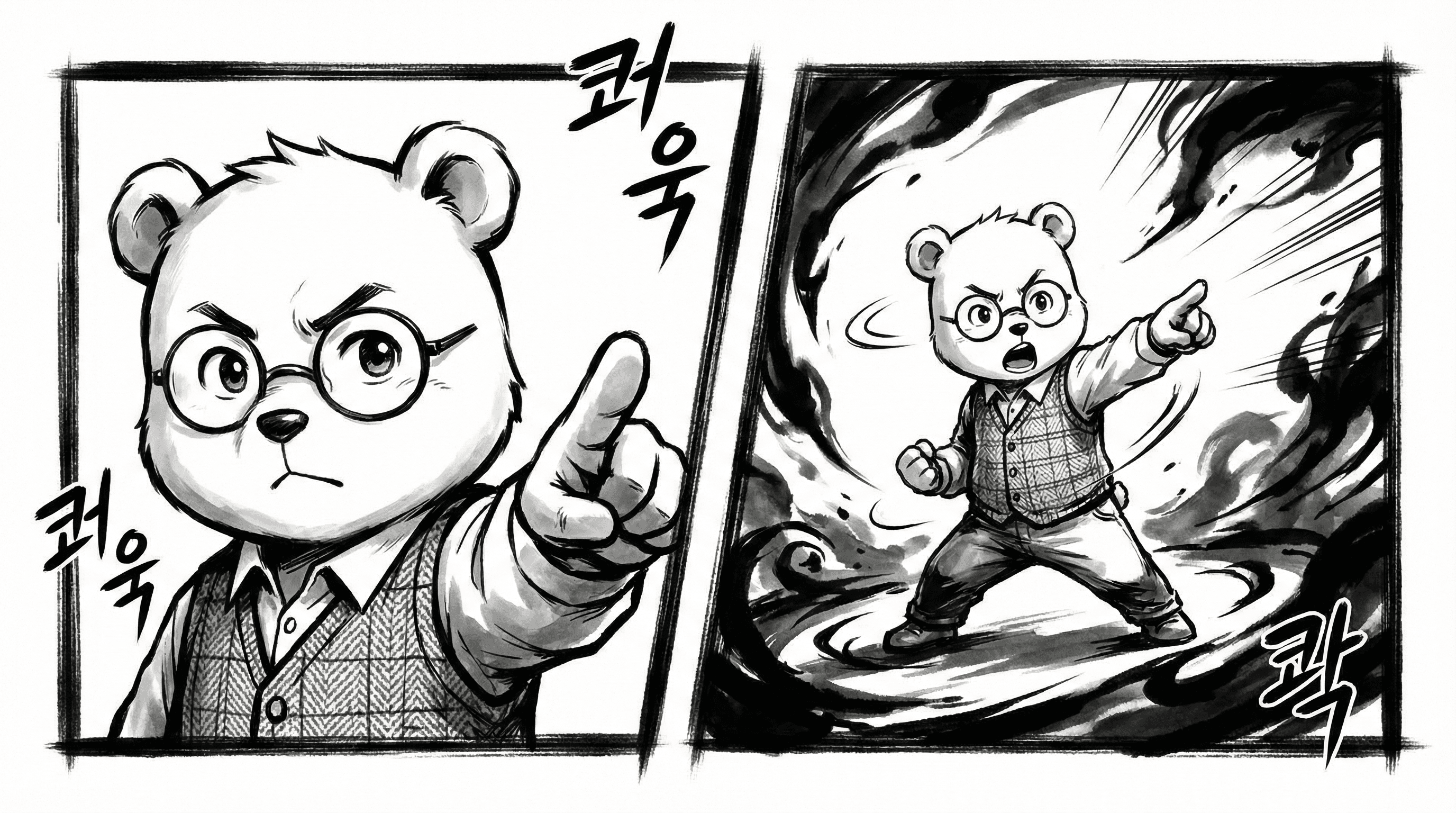 Manga IP Storyboard: Leo & Max Layout 308 (Korean Webtoon · Black & White)