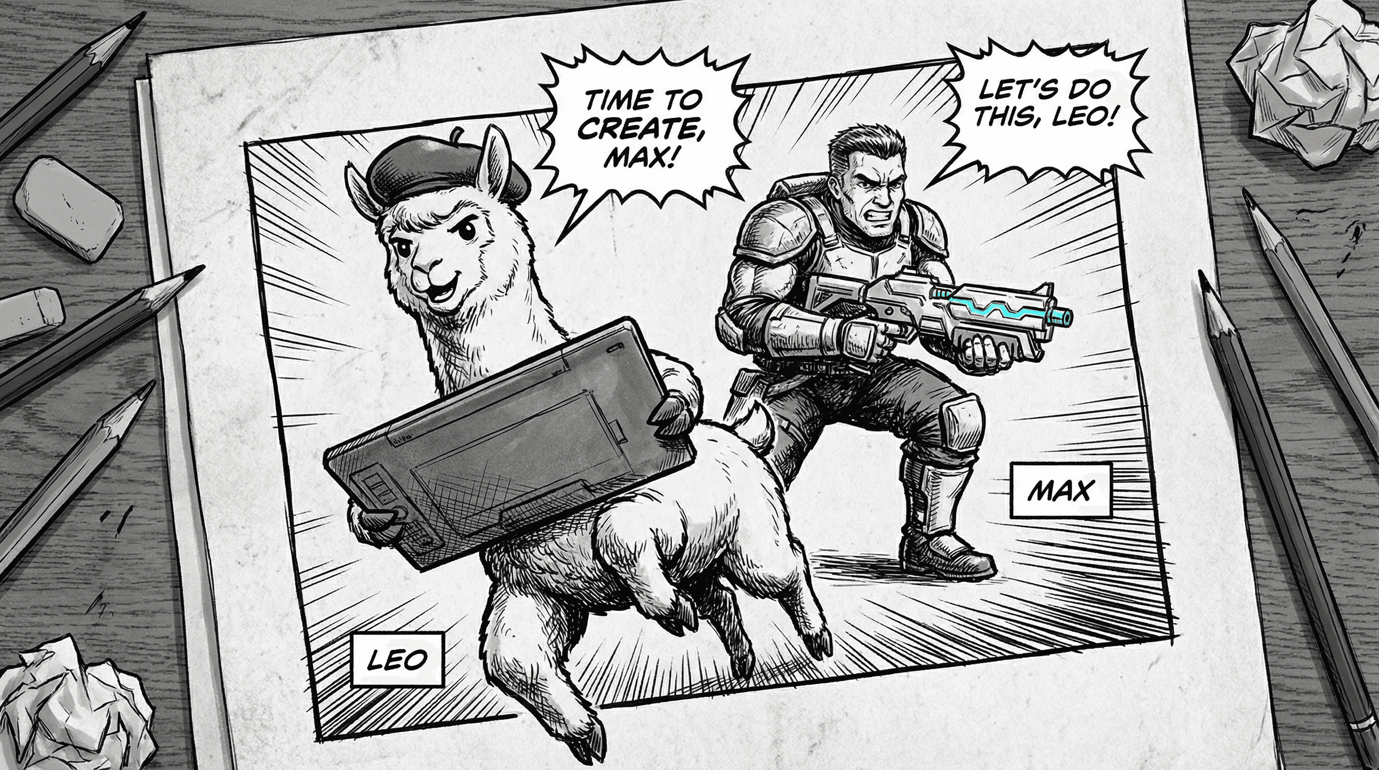 Manga IP Storyboard: Leo & Max Layout 318 (American Comic · Black & White)