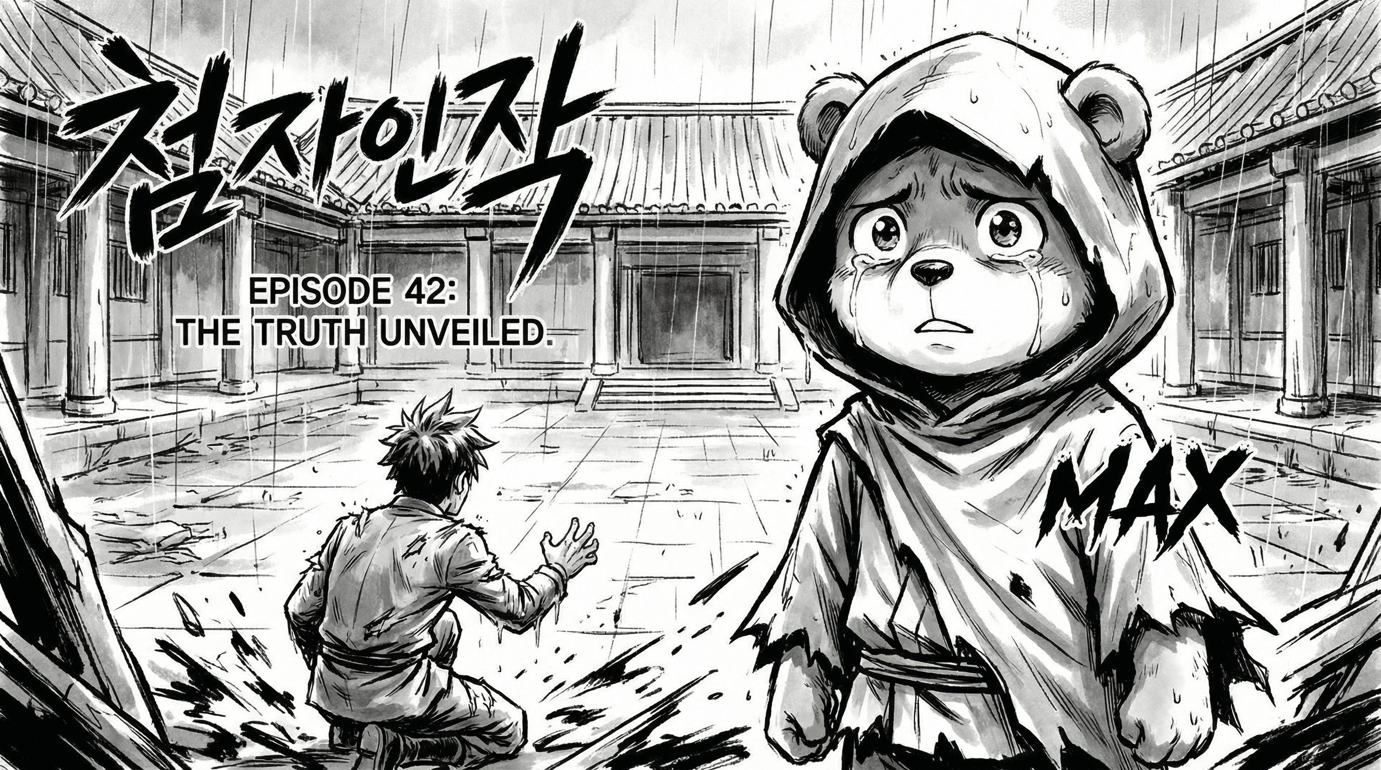 Manga IP Storyboard: Leo & Max Layout 43 (Korean Webtoon · Black & White)