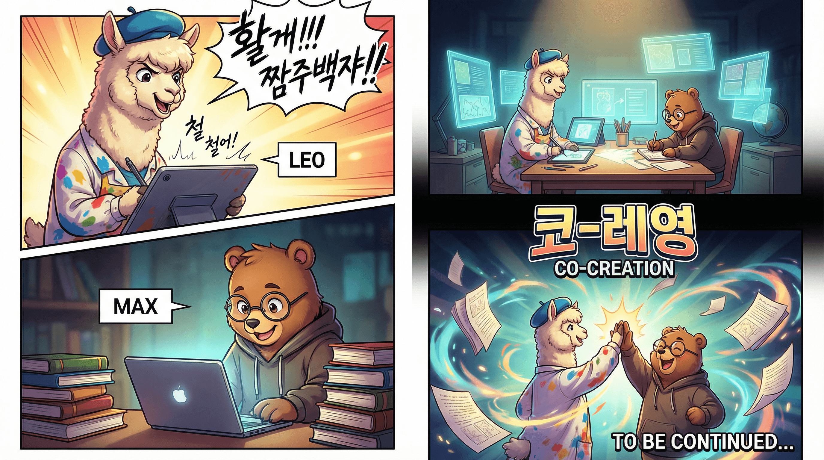 Manga IP Storyboard: Leo & Max Layout 52 (Korean Webtoon · Full Color)