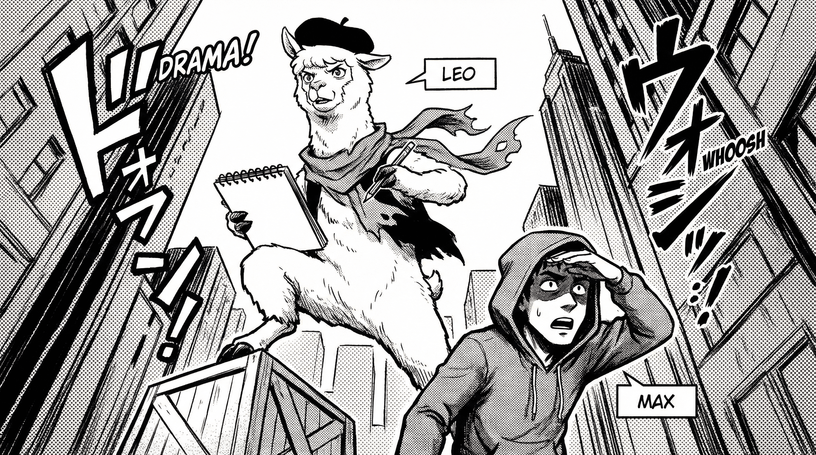 Manga IP Storyboard: Leo & Max Layout 94 (Japanese Manga · Black & White)