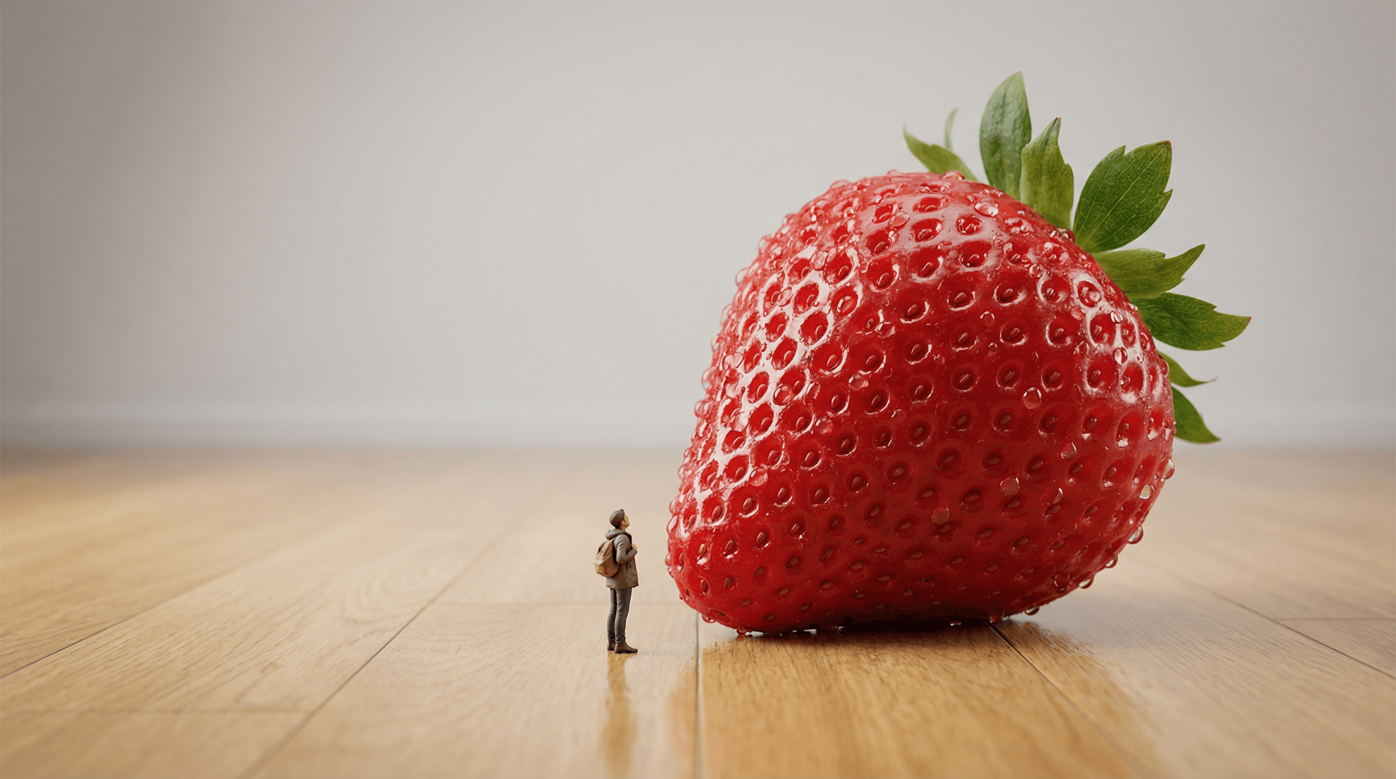 Hyper-realistic Giant Strawberry with Tiny Subject