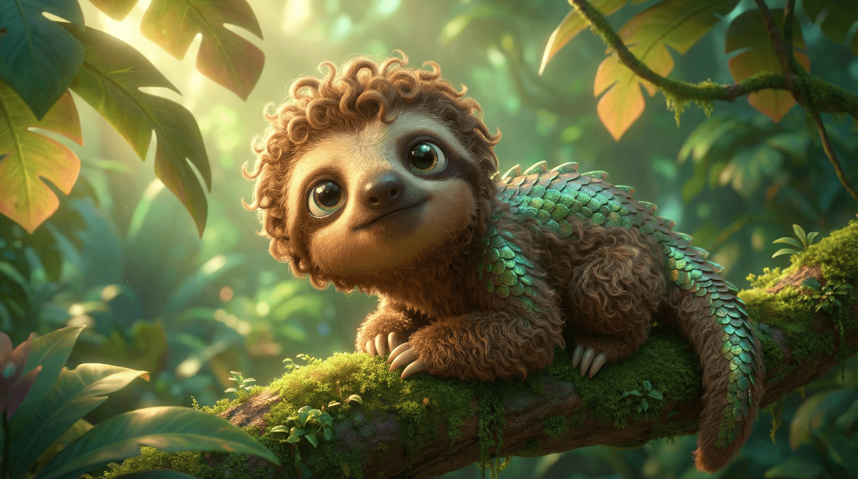Disney-Pixar Style Hybrid Sloth-Dragon Creature