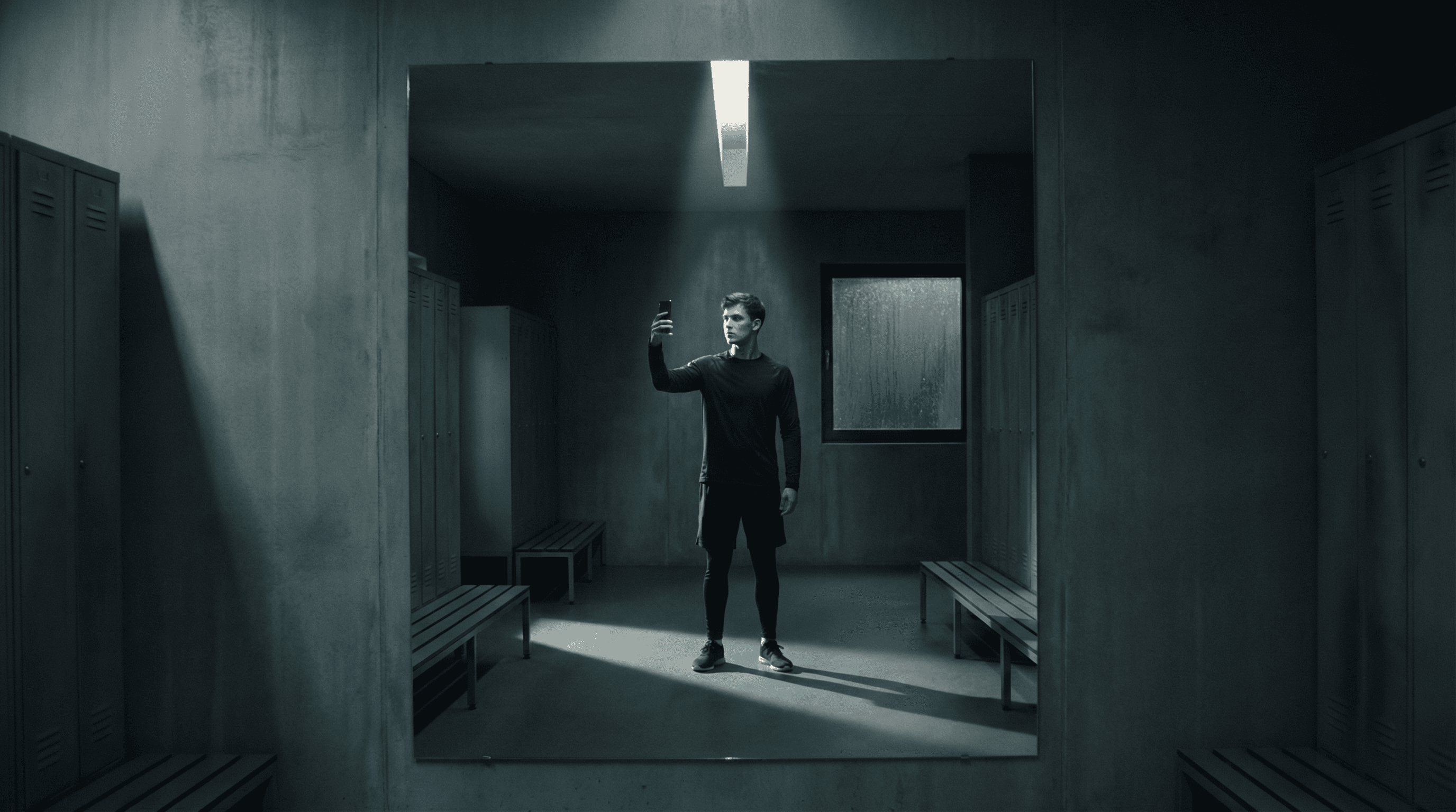 Photorealistic Mirror Selfie in a Modern Gym Locker Room