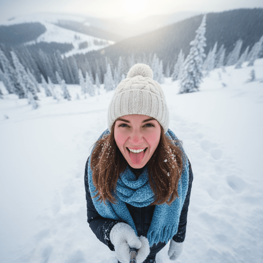 Winter Bikini Selfie in the Snow