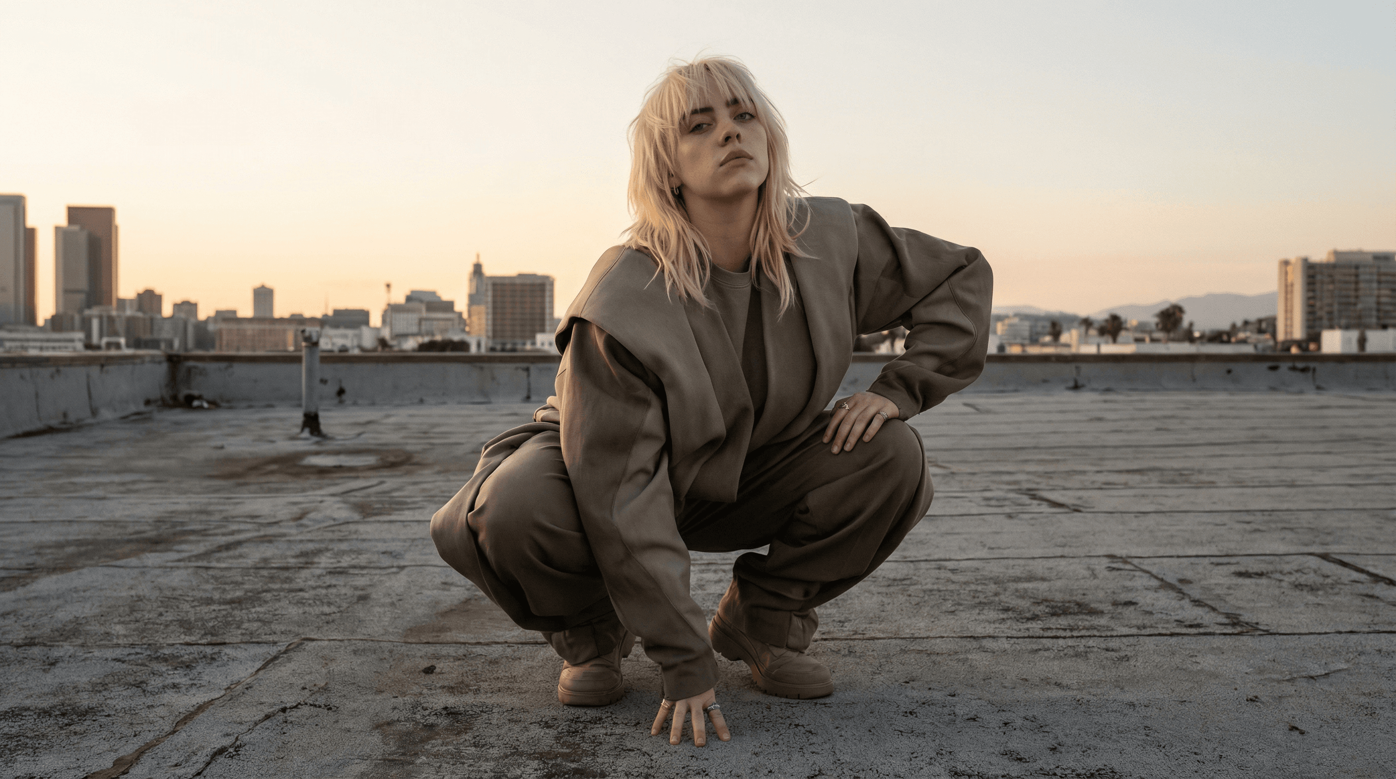Billie Eilish High-Fashion Squat Portrait