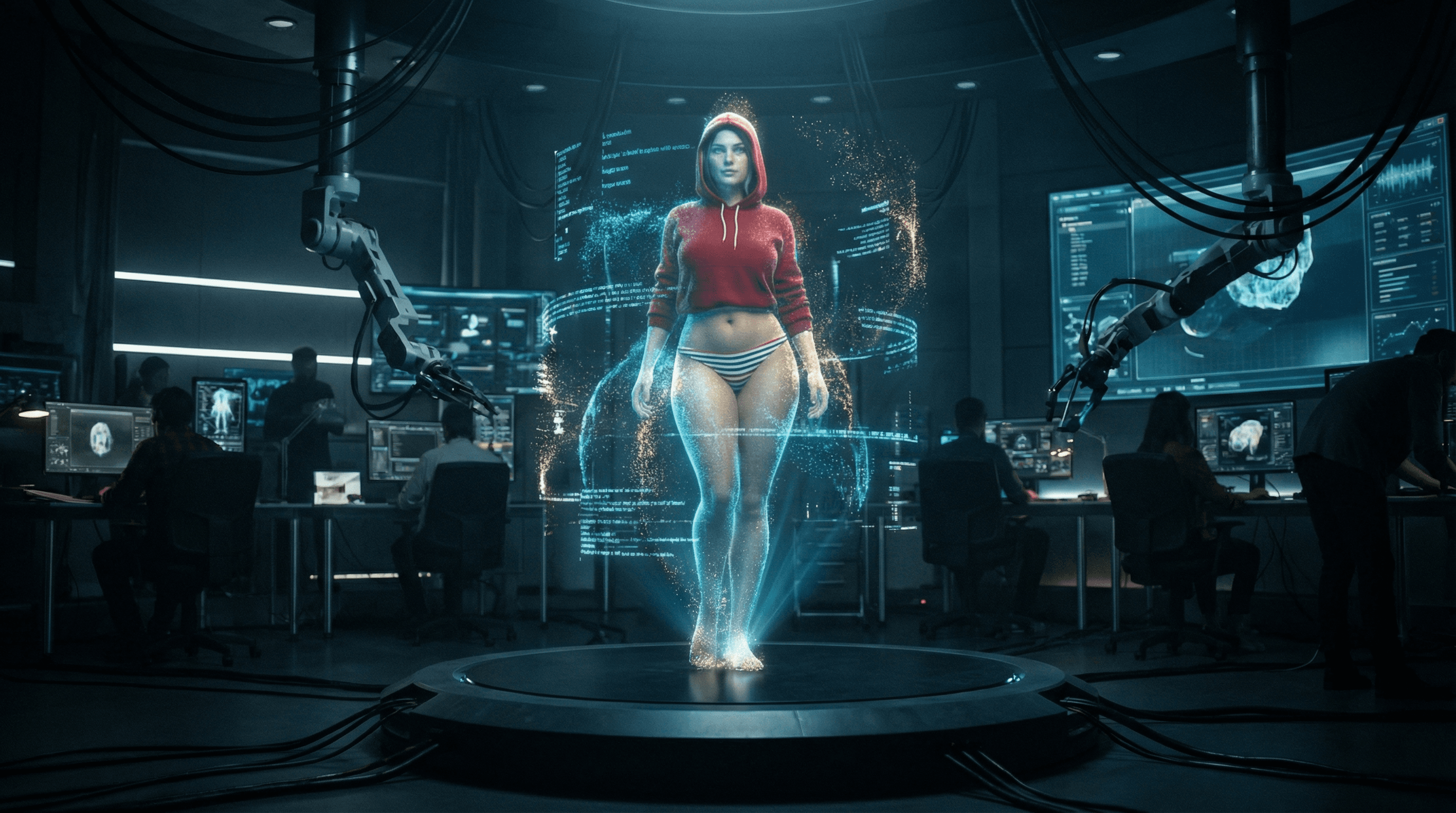 Curvy Silhouette in Red Sweatshirt and Bikini Bottoms