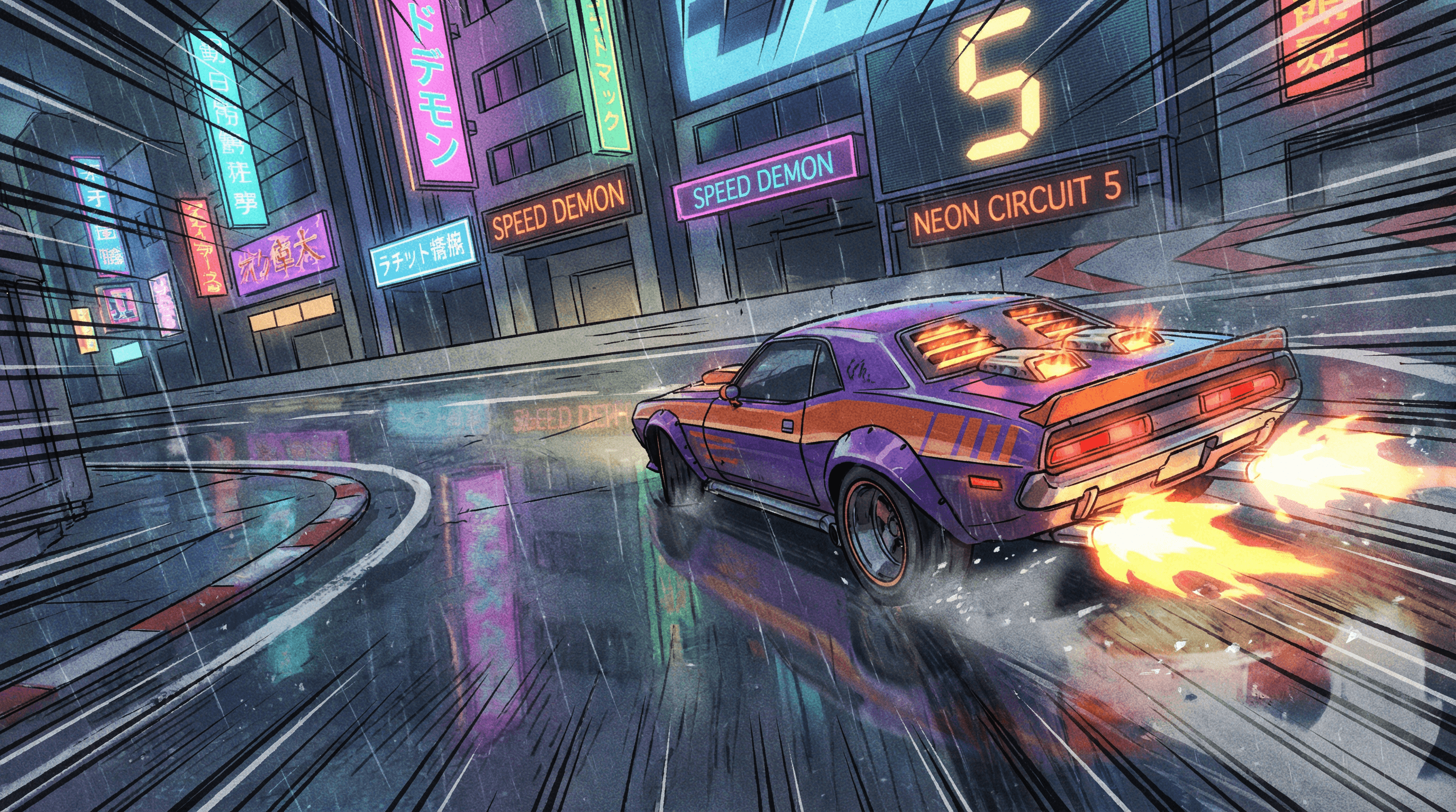 Epic Car Chase Action Shot