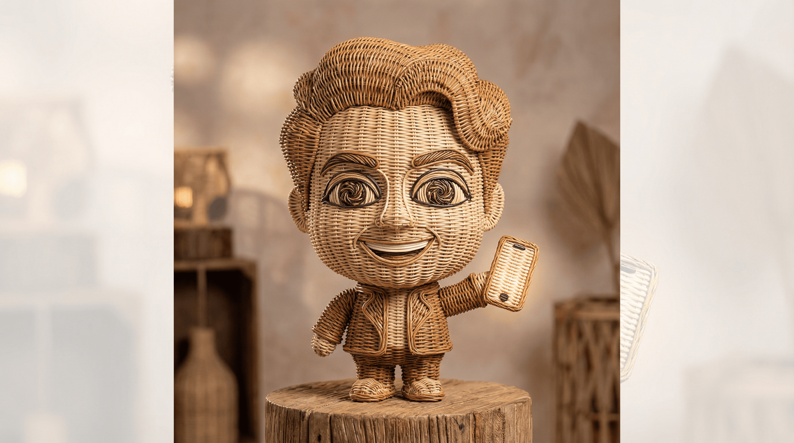 Stylized Wicker Caricature Figurine